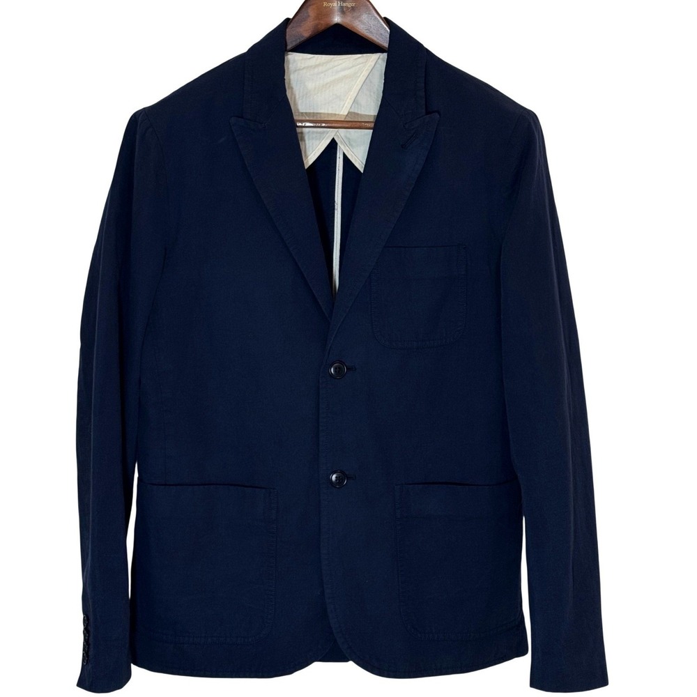 Alex Mill Blazer Mens S Navy Cotton Linen Unstructured Patch Pocket 2 Button - Picture 2 of 8